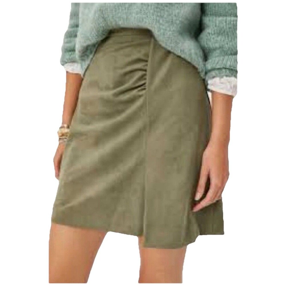 Anthropologie Roxana Suede Mini Skirt Moss Green Size 14 New